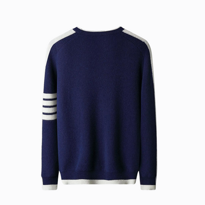 RIBBET STRIKKET CREWNECK - Marineblå